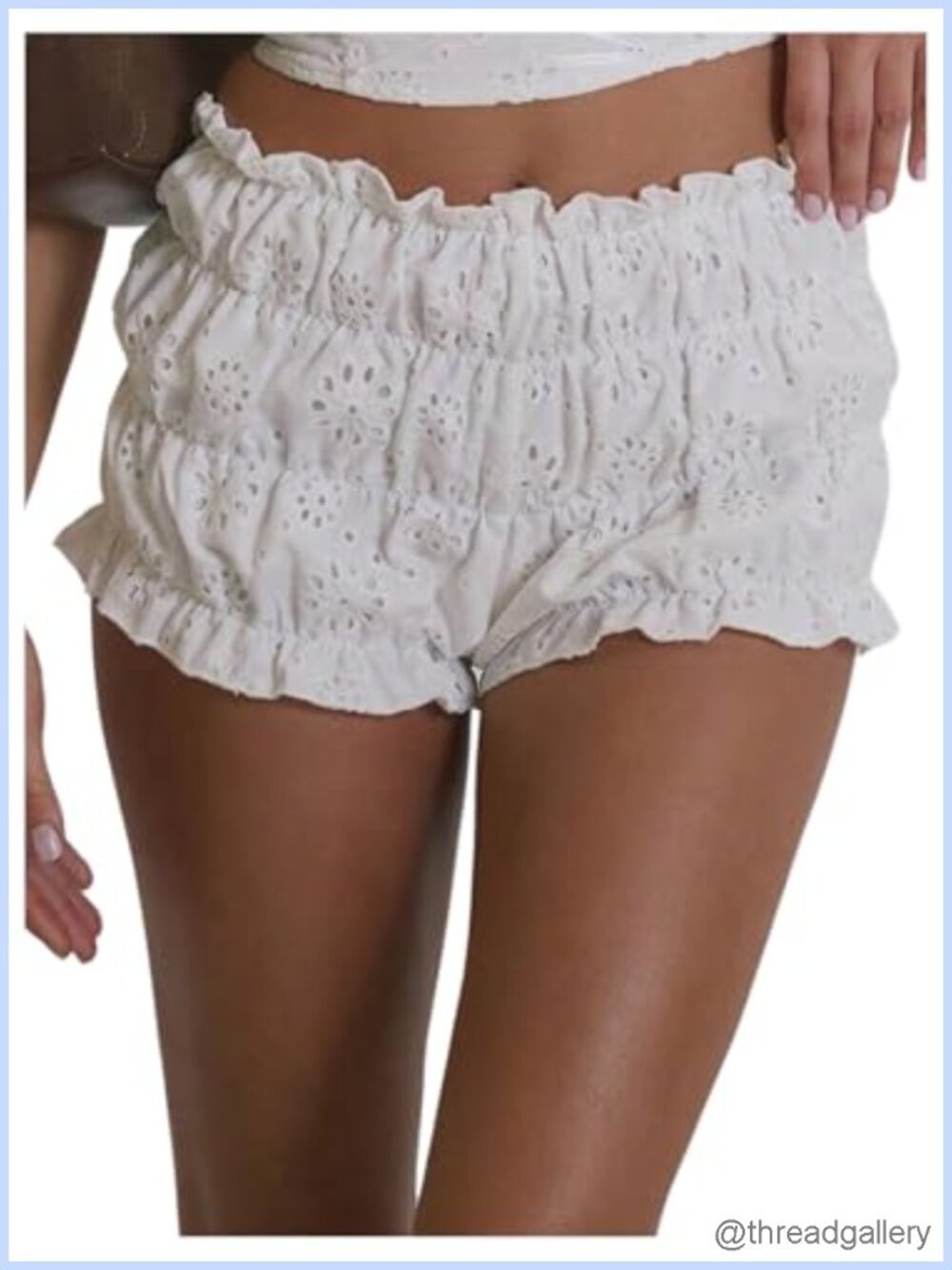 Y2K Eyelet Ruffle Tiered Frill Lace Mini Bloomers Micro Shorts